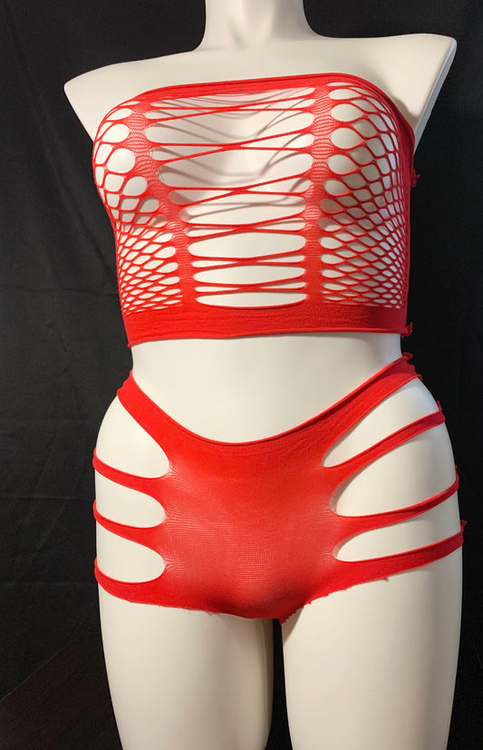 Red Fishnet 2 Piece