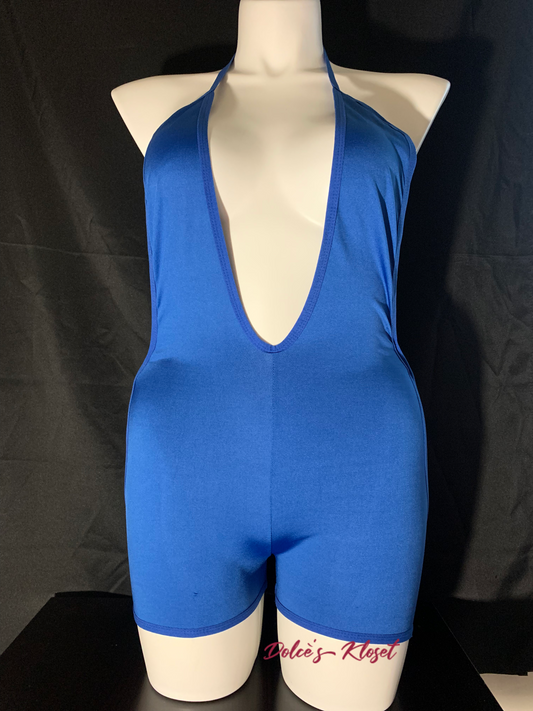 Blue Deep V Neck One Piece